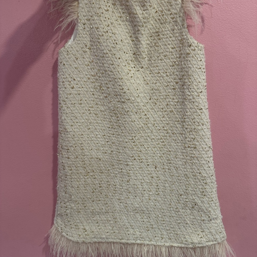 Rare Editions Cream Dress with Feather Accents